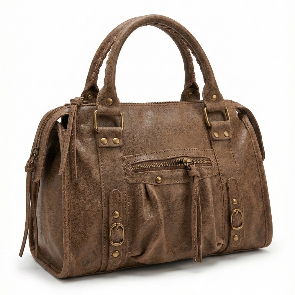 Elegant Brown Satchel Bag Made in Italy genuine leather, no brand artisan piece